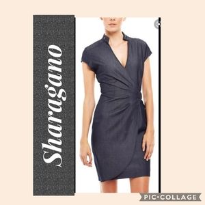 Sharagano Stretch Wrap Faux Denim Dress